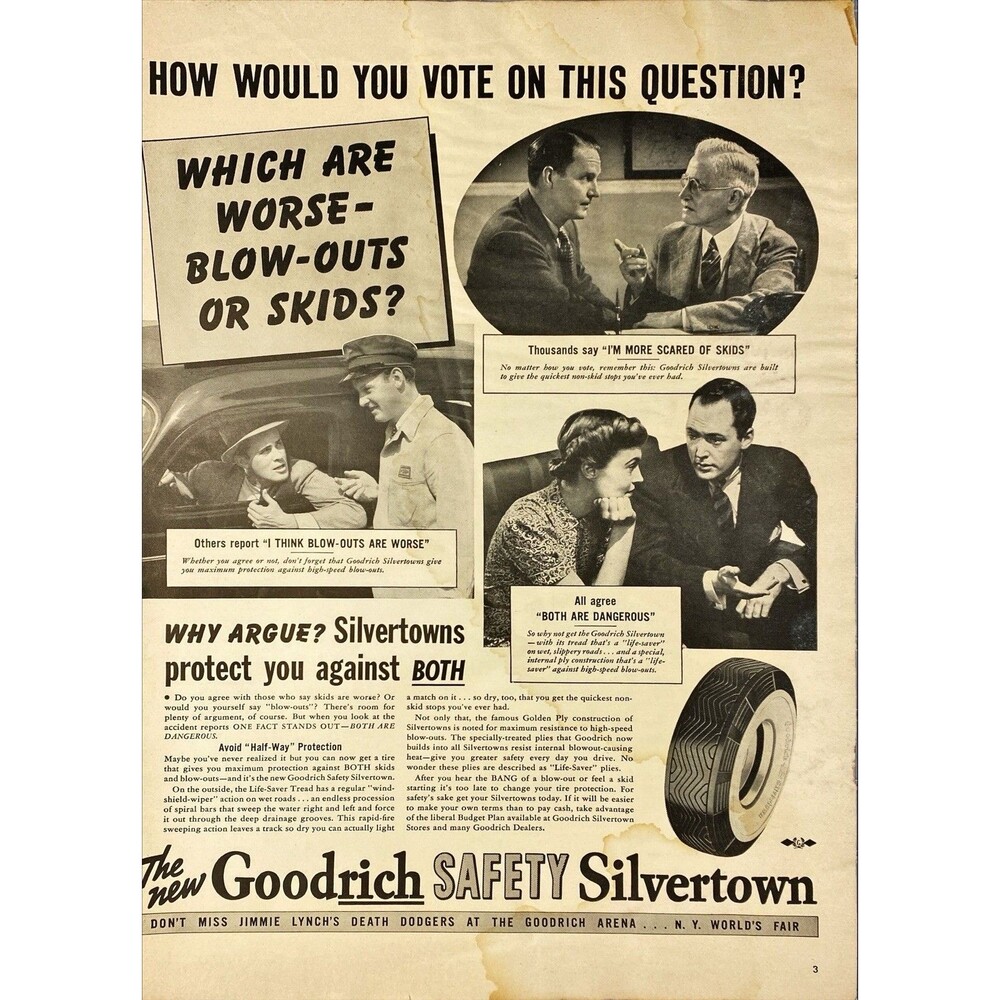 Goodrich Safety Silvertown Tires "Protects Against Blow-Outs & Skids" Ad 1940-41